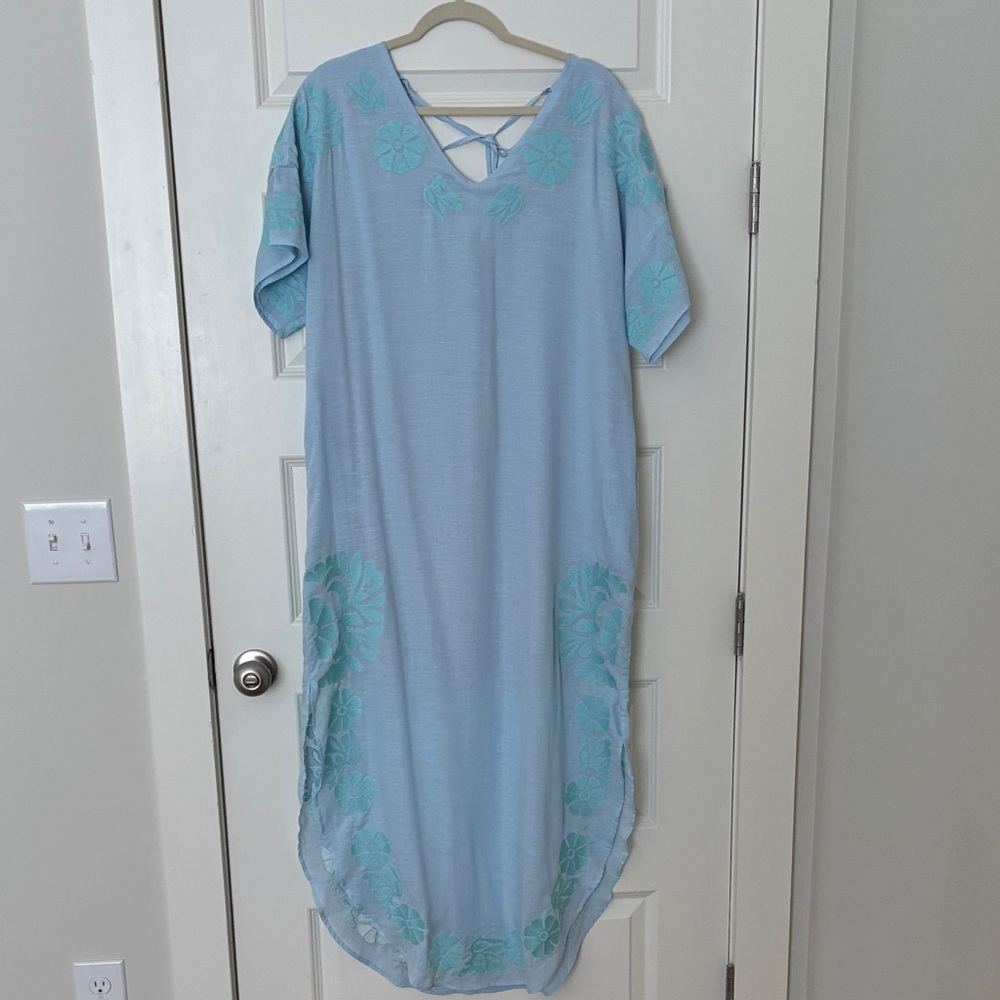Light Blue Embroidered Maxi Dress - Brand Unlabeled